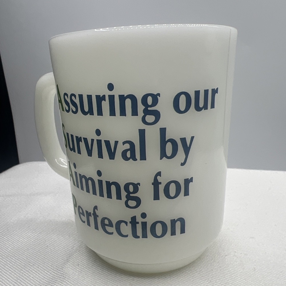 Vtg Anchor Hocking Mug Cup Milk Glass Asap Assuring Survival Perfection 20 301 - Picture 2 of 5